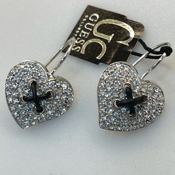 Rare Guess Sterling Silver Heart Dangle Earrings-NEW - Picture 2 of 11
